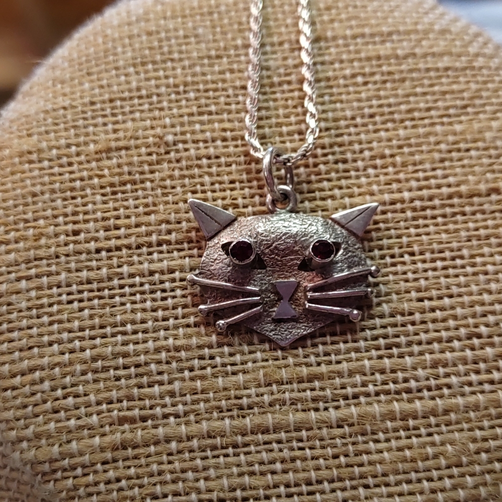 Silver, Ruby Cat Necklace - image 5